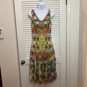 Elana Kattan Abstract Art Print Pleated Midi Dress